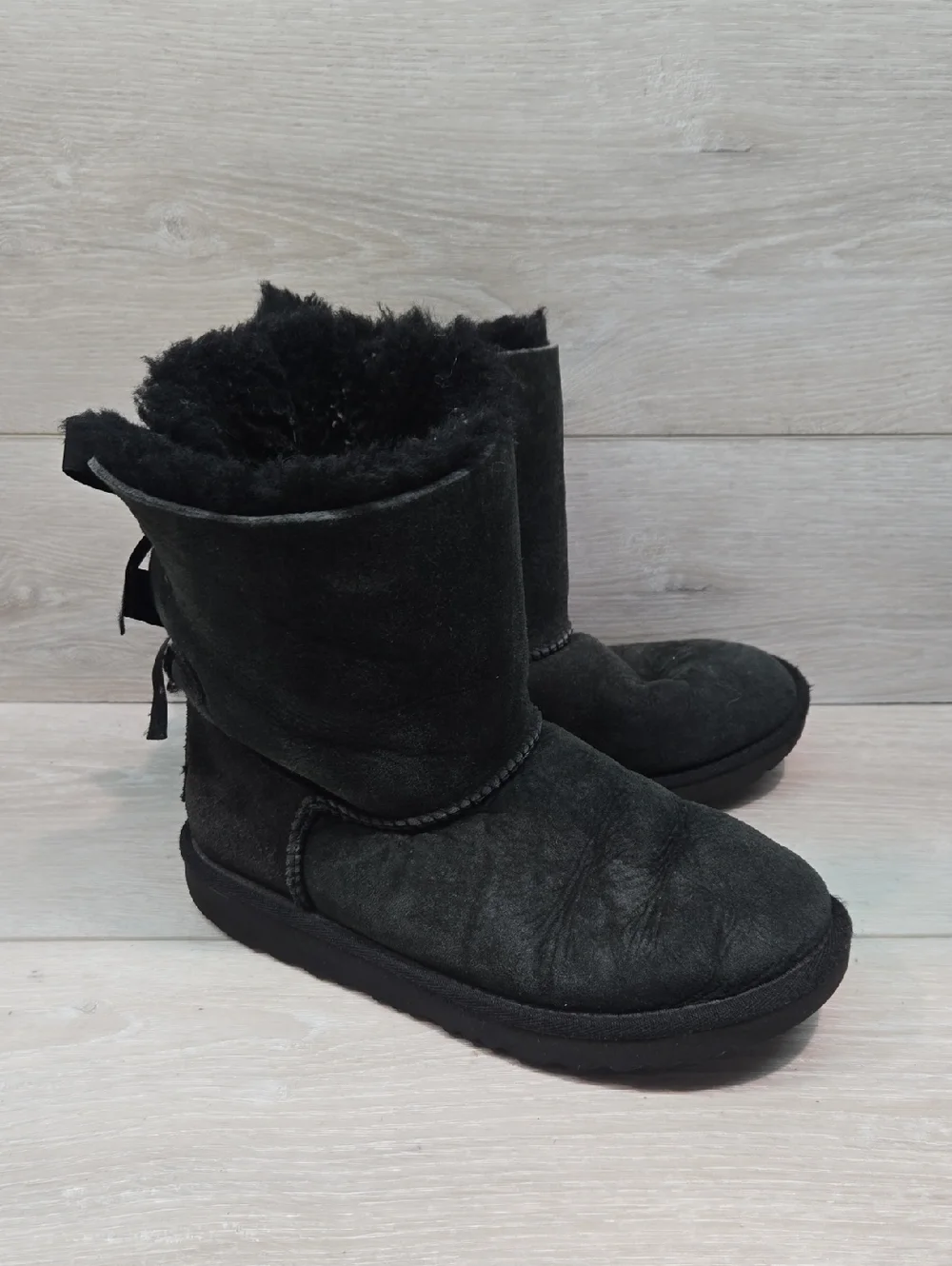 Ugg Australia Big Girl Black Shearling Lined Suede Winter Boots Shoes Sz 3